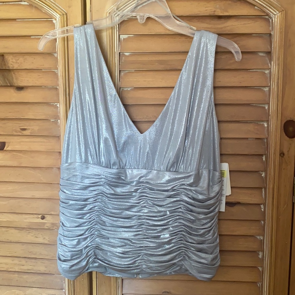 NWT Adrienna Papell size 14 silver ruched tank